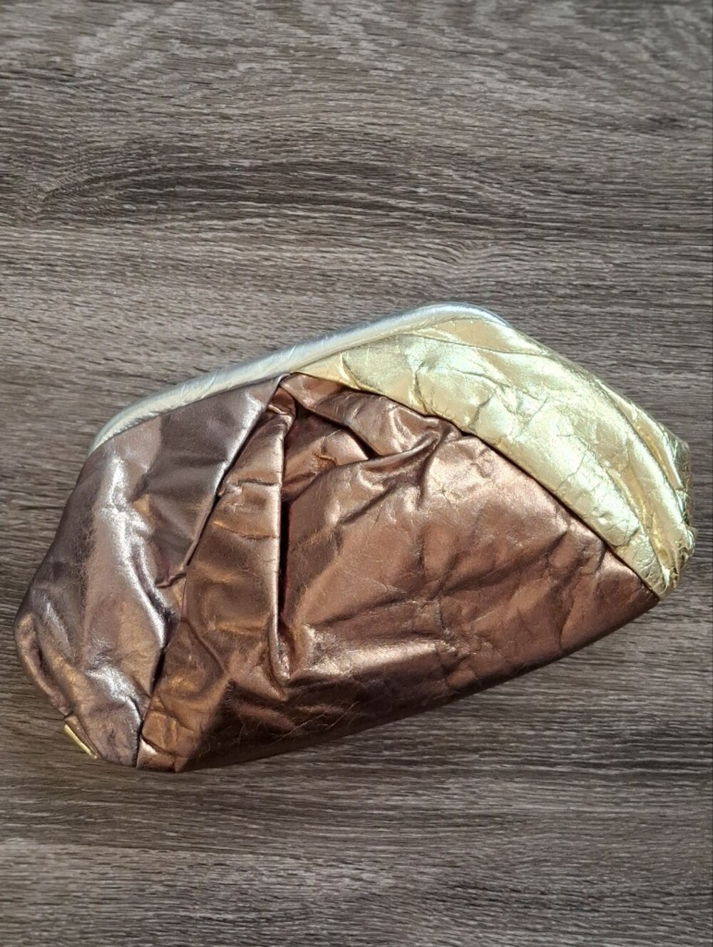 Vintage Atalla Metallic Bronze Copper, Silver and Gold Clutch Shoulder Strap